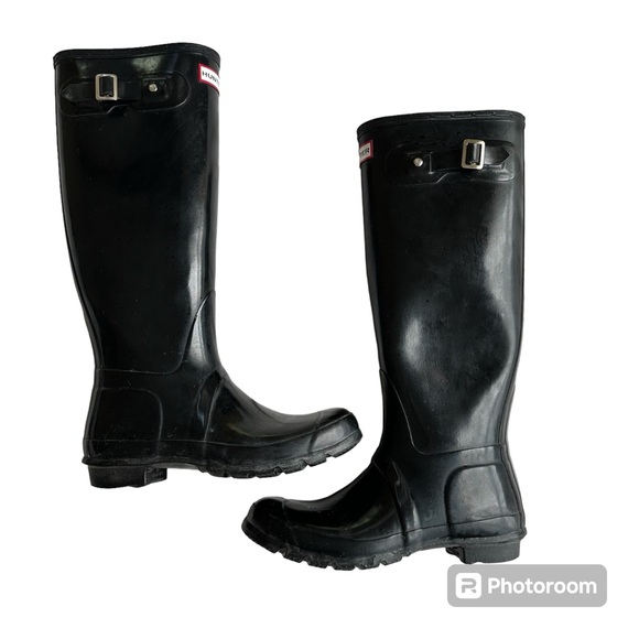 HUNTER Women's Original Tall Gloss Rain Boots | Black SZ 8F/7M - Picture 2 of 7
